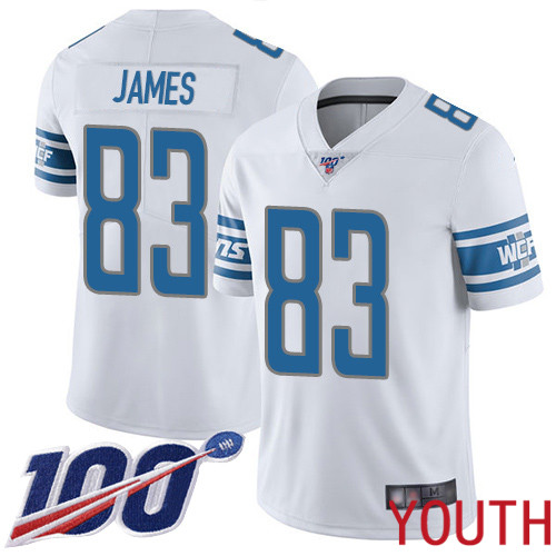 Detroit Lions Limited White Youth Jesse James Road Jersey NFL Football 83 100th Season Vapor Untouchable